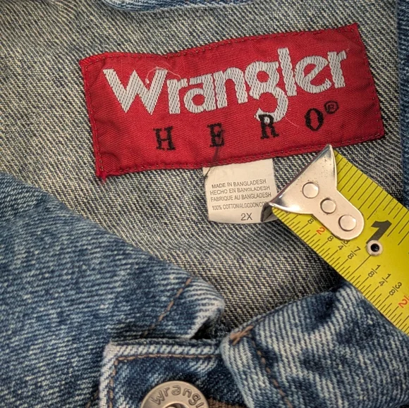 Vintage Wrangler Hero Trucker Jacket Men XXL 2XL Denim Blue Jean Biker Retro Y2K - Picture 4 of 7